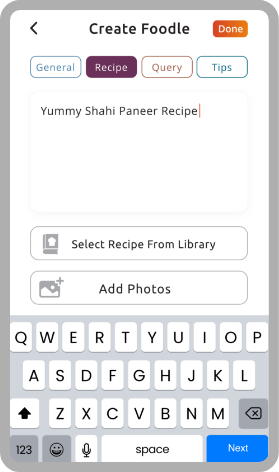 Select Recipe from Library, Web, Search, Save Recipes, Share, Select Recipes