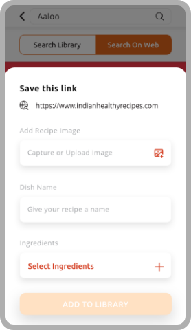 Save recipes link with Name, photo and other details, dishes, library