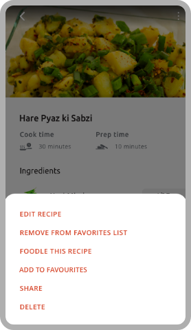 Add to Favourite list from given option select ingredients