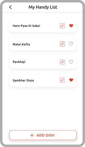 Add dishes in my handy list, Add dishes, recipes