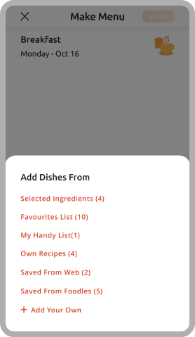 Add Dishes From Selected Ingredients, Prepare Meal Box, Daily & Weekly Brunch and Dinner Meal Plan Done