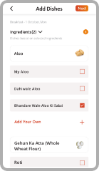 Add dishes from Amiyaa Suggestion List, Prepare meal plan, Food, Recipes