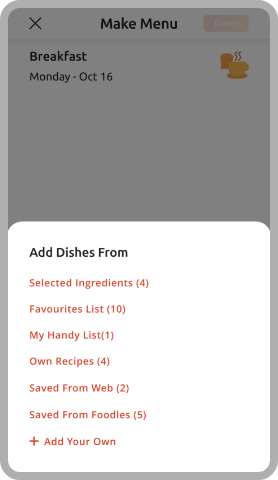 Add Dishes from Selected Ingredients or add your own, New recipes, plan your shopping, Grocery List