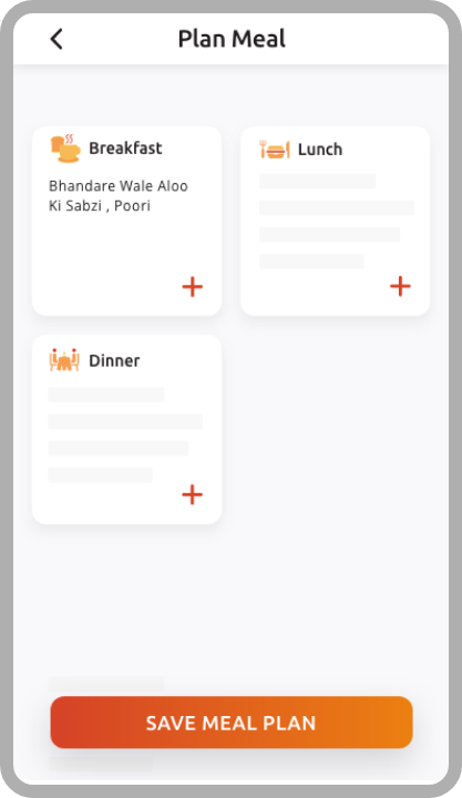 Select dinner, evening snacks, lunch, breakfast family dinner meal box to plan meal