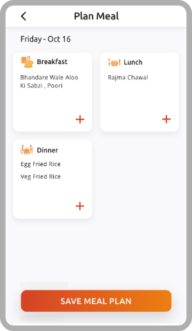 save meal plan, Download, Share meal planner