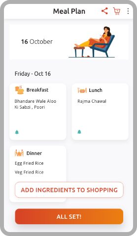 Share meal plan with friends and family, social network, foodles