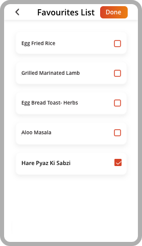 Add Dishes from favourites list, Food Library, Routine meal plan, Save meal plan