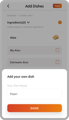 Add Your Own Meal Dish, Healthy meal plans, vegetarian meal plan, non-veg meal plan