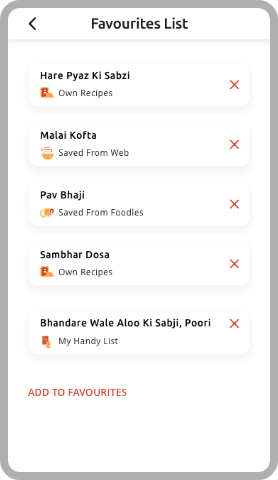 Remove dishes from favourite list, recipes, dishes, handy list