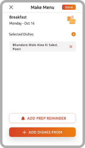 Make Breakfast, Lunch, Dinner menu done for meal plan, Indian Menu